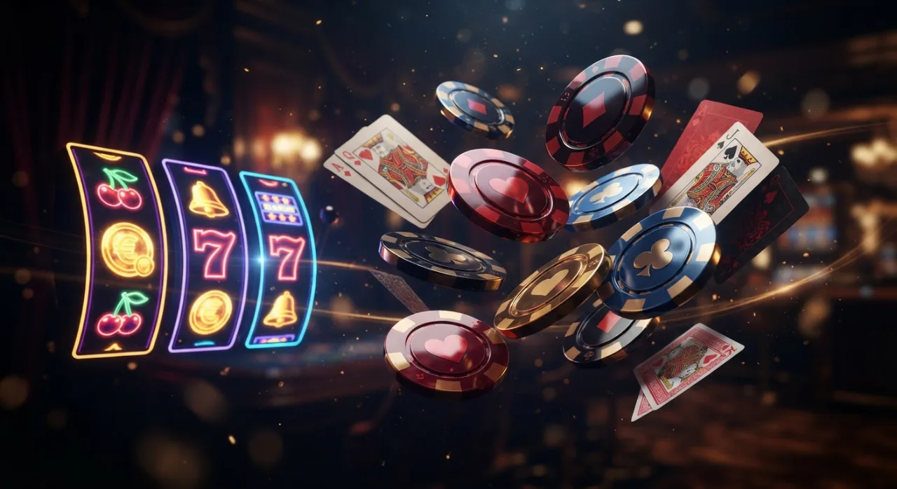 ภาพองค์ประกอบจำลองเกมความบันเทิงและไพ่ในบรรยากาศหรูหรา